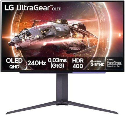 Monitor Gamer LG UltraGear OLED – Tela OLED 27”, QHD, HDR400 True black, 1.5M:1, 240Hz, 0,03ms (GtG), NVIDIA® G-SYNC®, AMD FreeSync™ Premium Pro – 27GS95QE-B